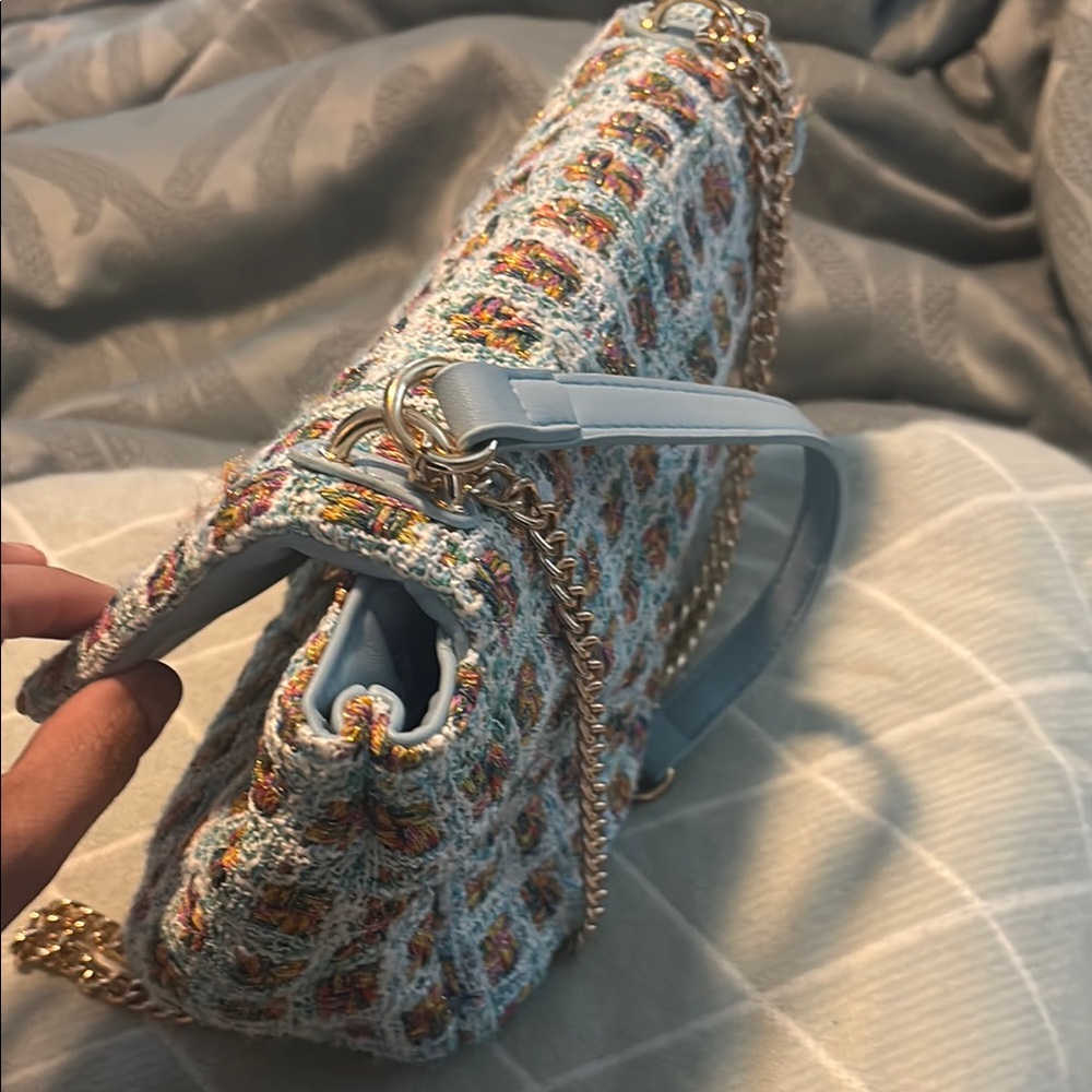 Urban Expressions Blue and Gold Tweed Shoulder Bag- Chanel Inspo - Picture 6 of 7
